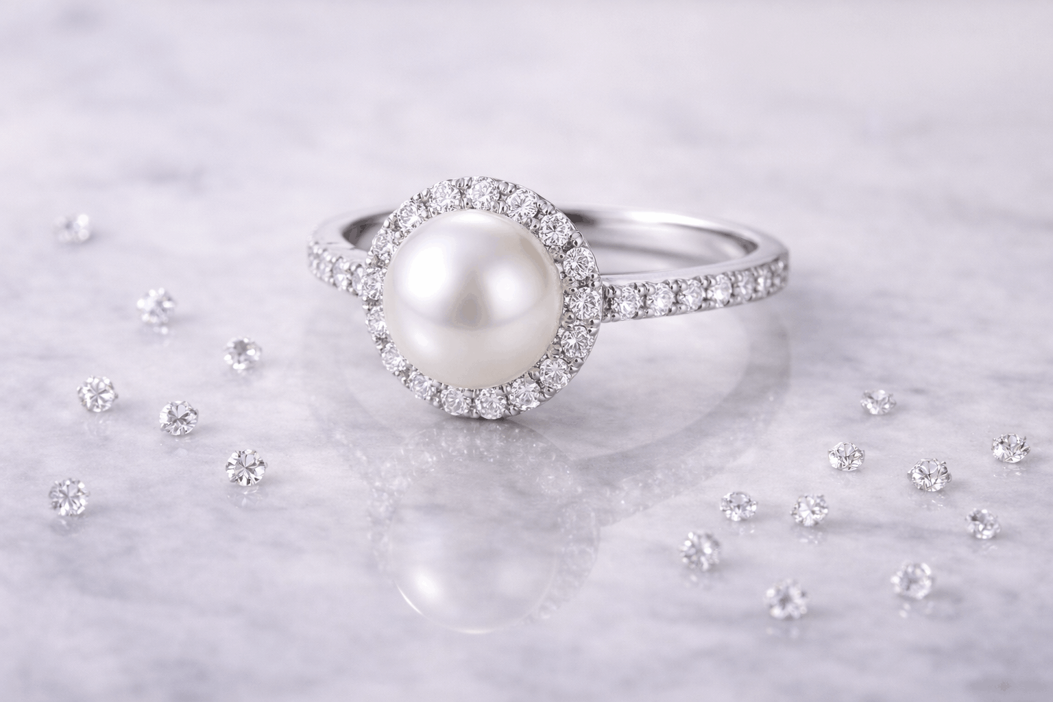 07. Acentos de diamante em monturas com pérola