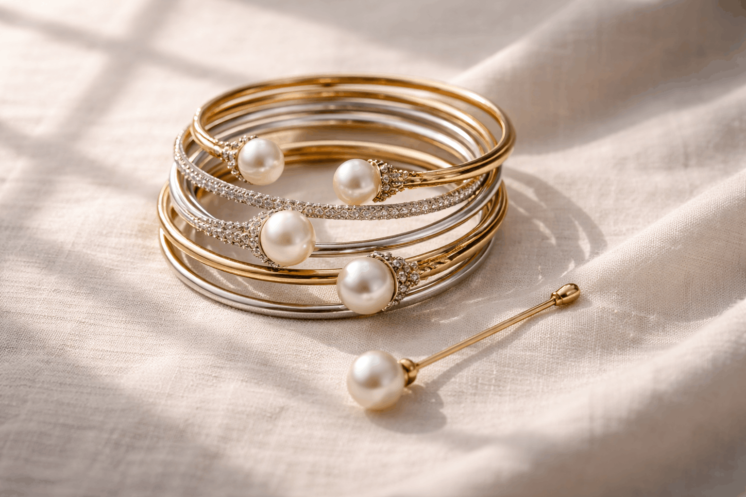 Para além do colar: Pulseiras de pérolas e pins para hijab