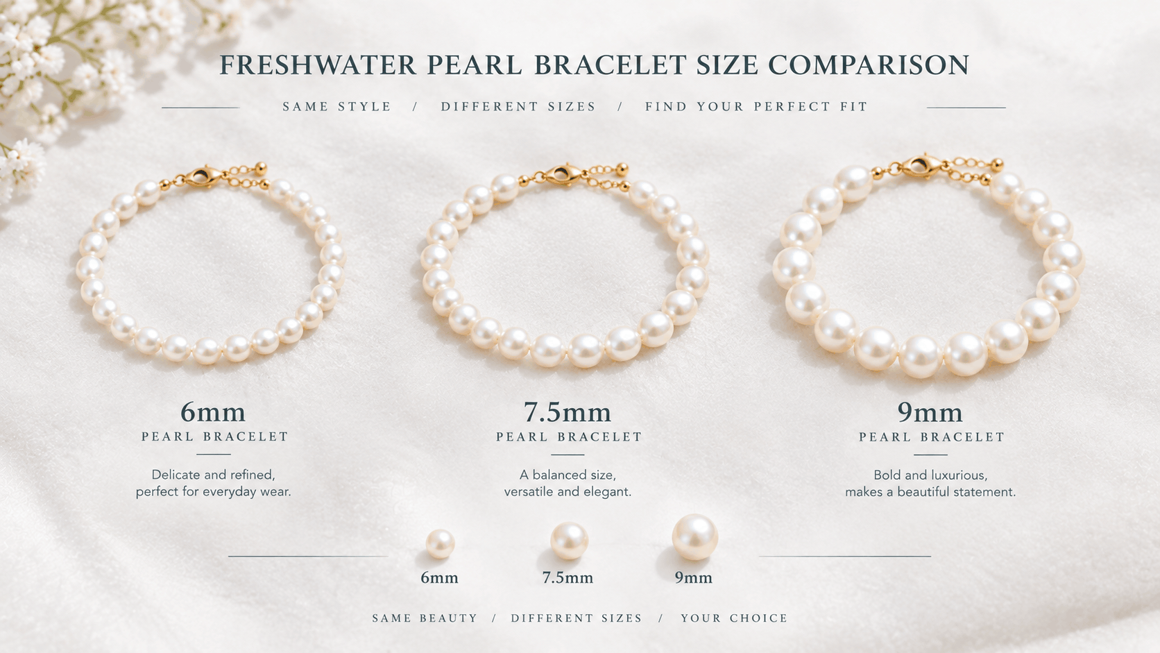 03. Escolher o tamanho certo para uma pulseira de pérolas de água doce