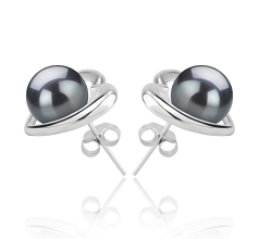8-9mm taitiano Conjunto de brincos em Kimberly-Heart Preto