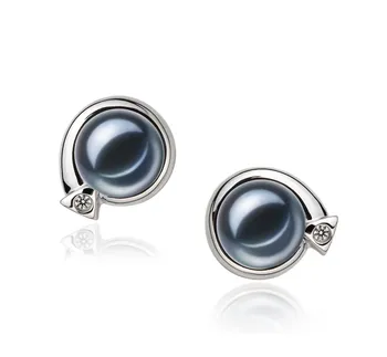 7-8mm Água doce Conjunto de brincos em Angelina Tingido de preto
