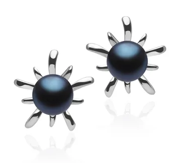 6-7mm Água doce Conjunto de brincos em Jamelia Tingido de preto