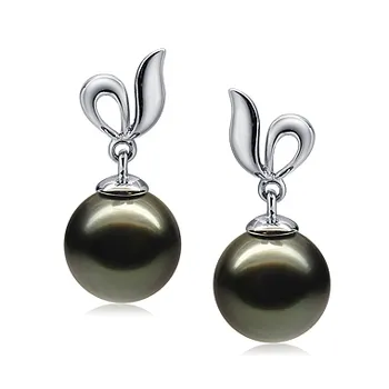 9-10mm taitiano Conjunto de brincos em Jeannie Preto