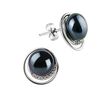9-10mm Água doce Conjunto de brincos em Kelly Tingido de preto