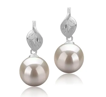 8-9mm Água doce Conjunto de brincos em Folha Branco