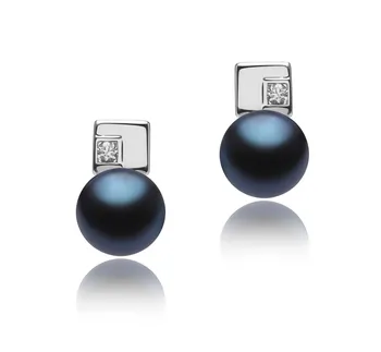 8-9mm Água doce Conjunto de brincos em Pirulito Tingido de preto