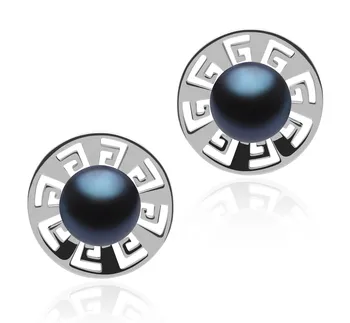 8-9mm Água doce Conjunto de brincos em Noé Tingido de preto