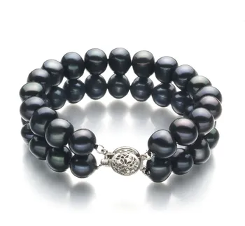 8-9mm Água doce Pulseira em Tingido de preto