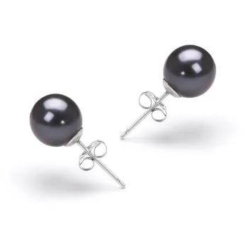 7-8mm Água doce Conjunto de brincos em Tingido de preto