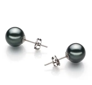 8-9mm taitiano Conjunto de brincos em Preto