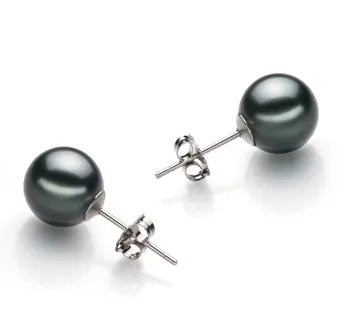 9-10mm taitiano Conjunto de brincos em Preto