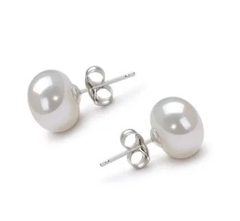 9-10mm Água doce Conjunto de brincos em Branco