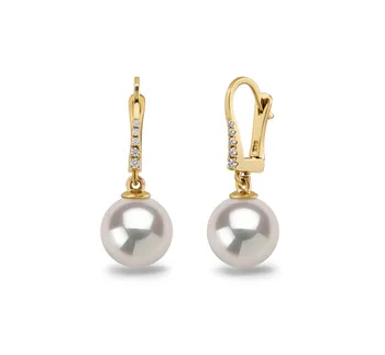 9-10mm Água doce Conjunto de brincos em Brilho Branco