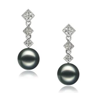 8-9mm Akoya japonesa Conjunto de brincos em Rozene Preto