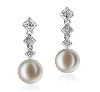 9-10mm Água doce Conjunto de brincos em Rozene Branco