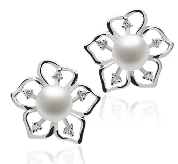 7-8mm Água doce Conjunto de brincos em Girasol Branco