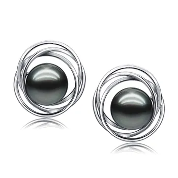 9-10mm taitiano Conjunto de brincos em Brinco Triplo Círculo Preto