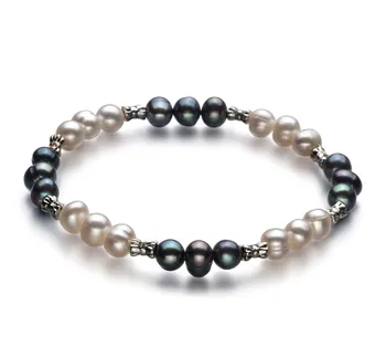 6-7mm Água doce Pulseira em YinYang - Equilíbrio Tingido de preto 6-7mm Água doce Pulseira em YinYang - Equilíbrio Tingido de preto