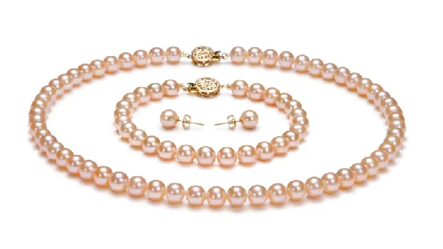 View Conjunto de pérolas rosa de água doce collection